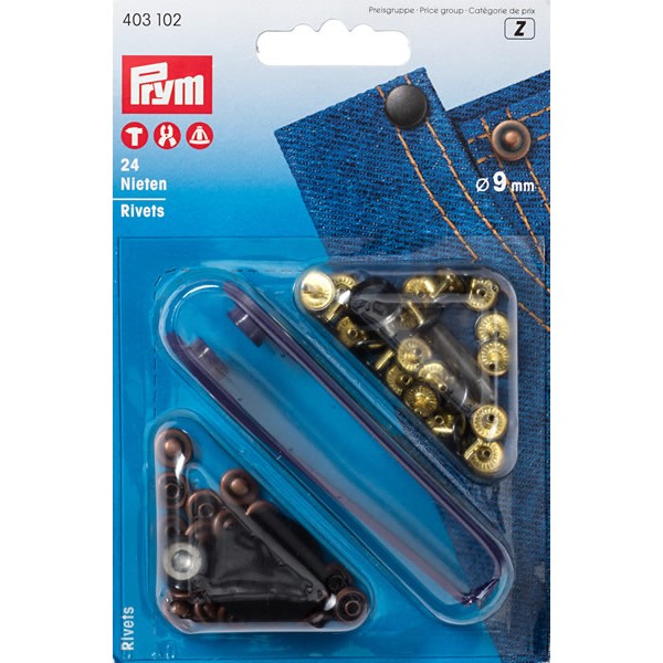 RIVETS, 9MM OLD COPPER/BLACK OXYDIZED